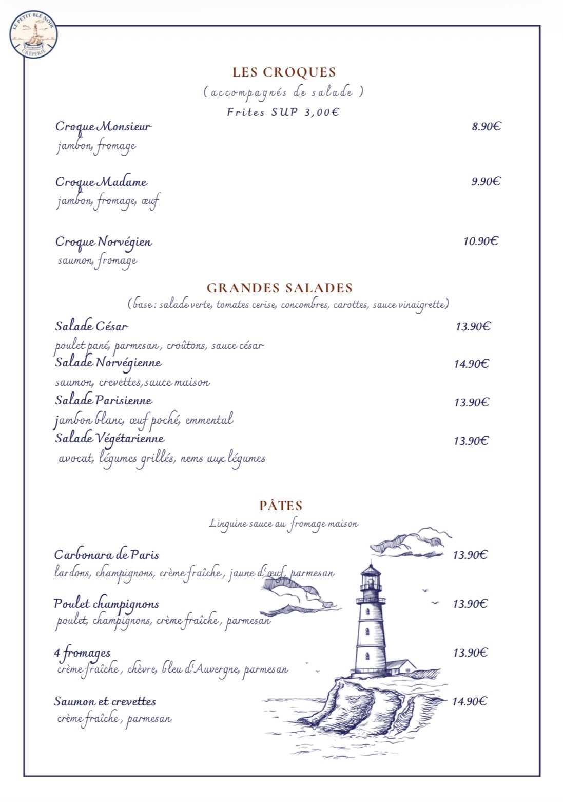 Menu – Croques & Salades