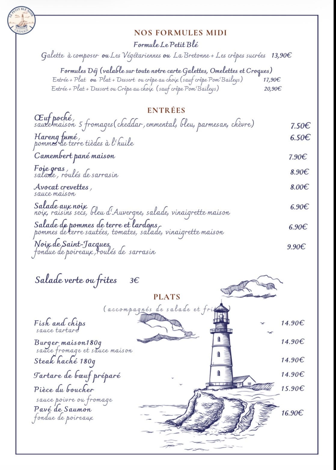 Menu – Formules & Plats