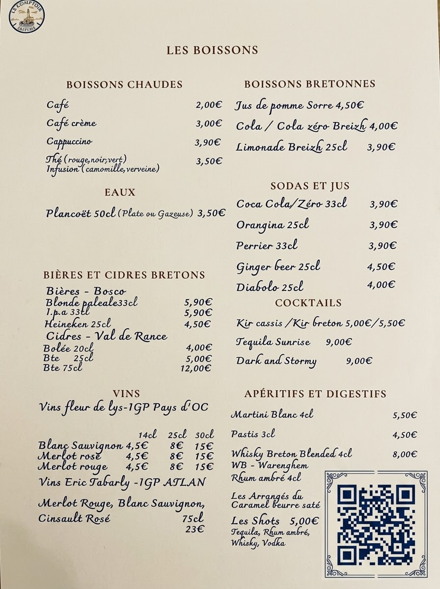 Menu – Boissons